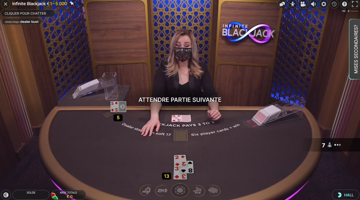 Infinite Blackjack figure dans la selection des meilleurs blackjack live sur Dublinbet