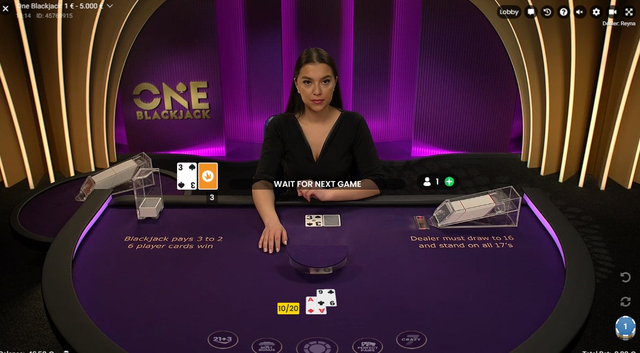 ONE Blackjack est un jeu de blackjack en live de Pragmatic Play Live