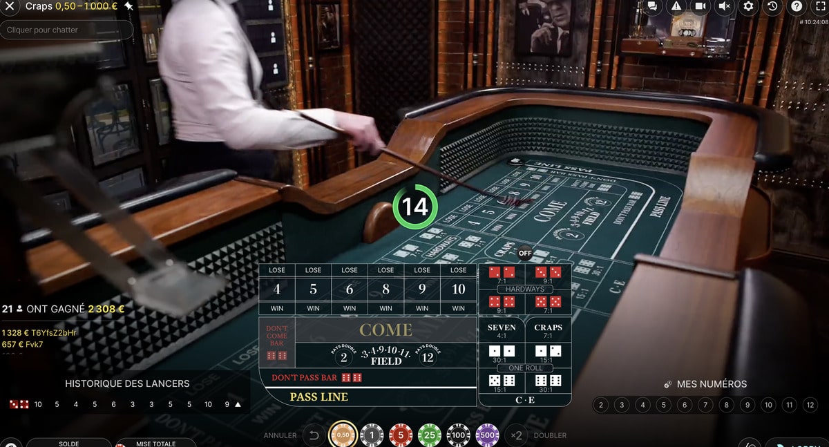 Craps en ligne avec croupier en direct