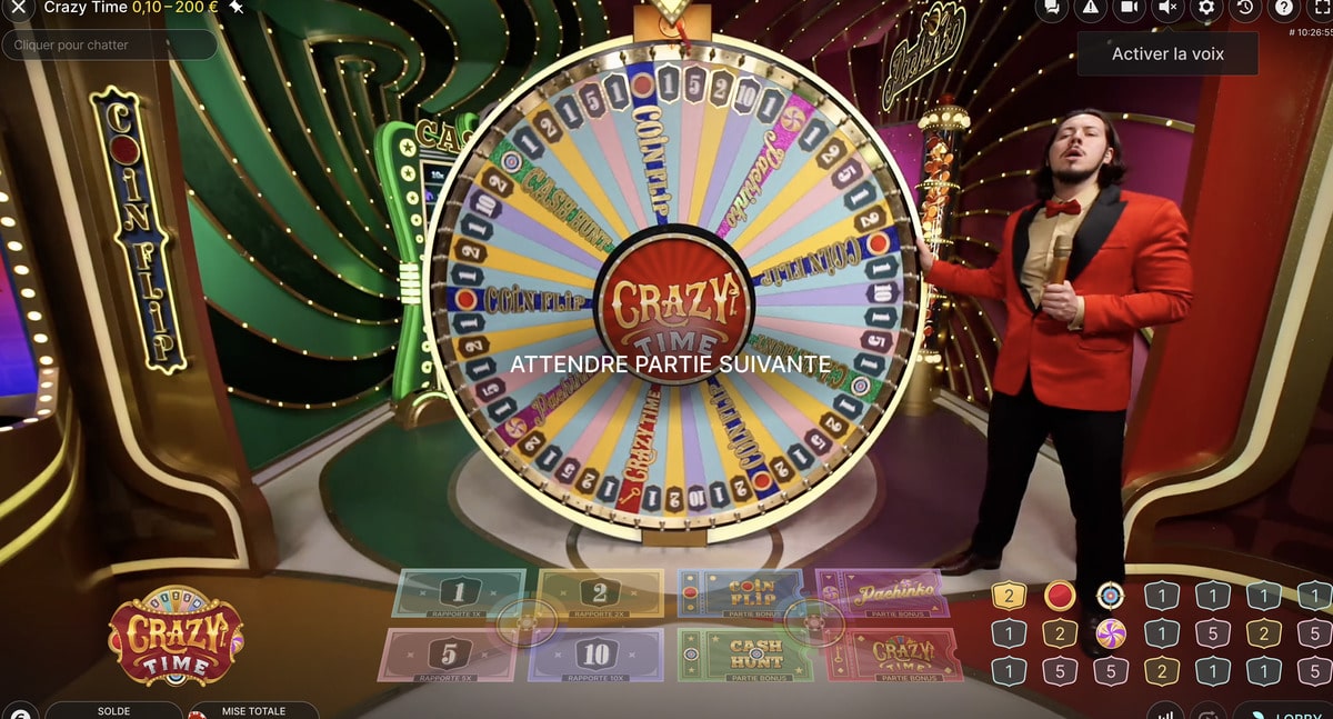 Croupier en direct au jeu Crazy Time