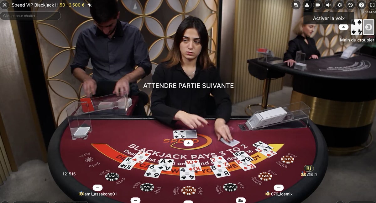 Speed VIP Black jack avec croupier en live