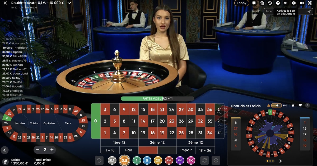 Jeu de Roulette en ligne Azure de Pragmatic Play Live