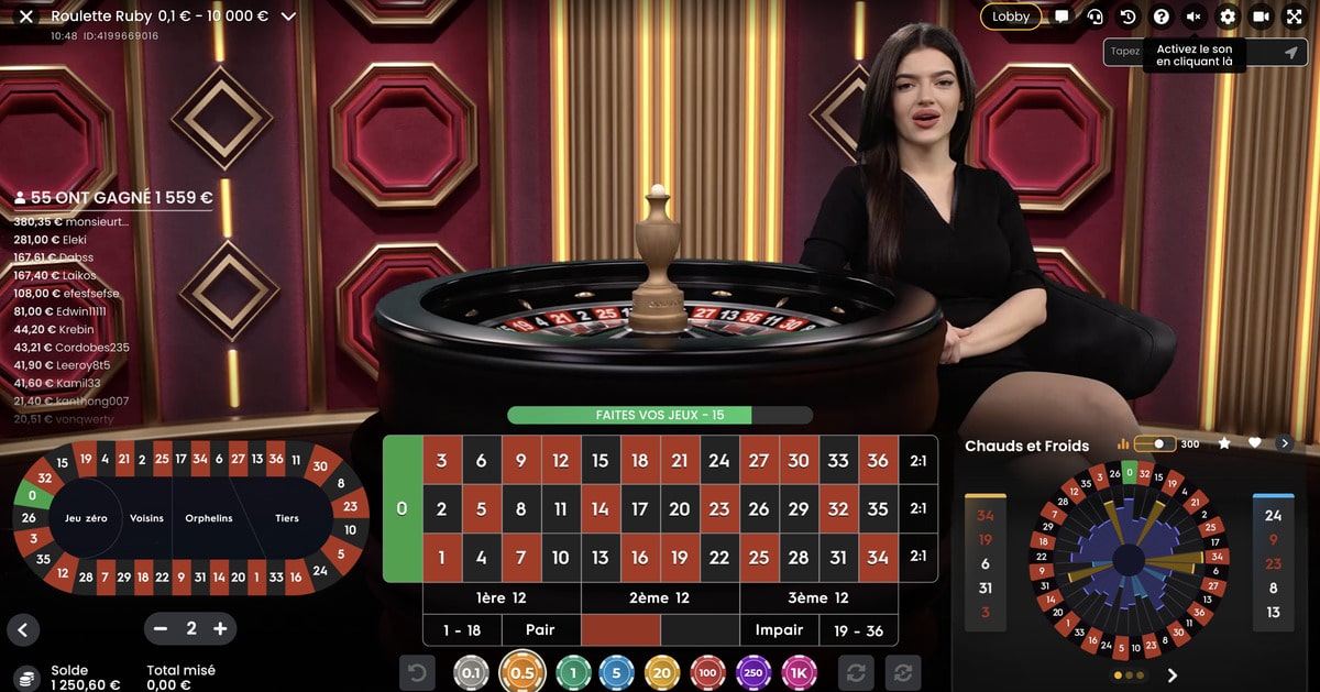 Jeu de Roulette en ligne Ruby de Pragmatic Play Live