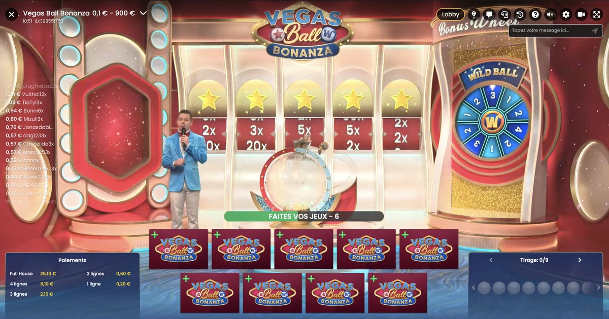 Jeu Vegas Ball Bonanza de Pragmatic Play Live